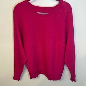 Express Womens Long Sleeve Scoopneck Ribbed Sweater Hot Pink Open Back Small